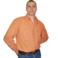 Мужская рубашка в мелкую оранжевую клетку.  Материал средней
