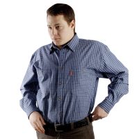 Рубашка большого размера в мелкую синего цвета клетку.  Тонкий материал Модель длинный рукав с двумя большими карманами свободного кроя.