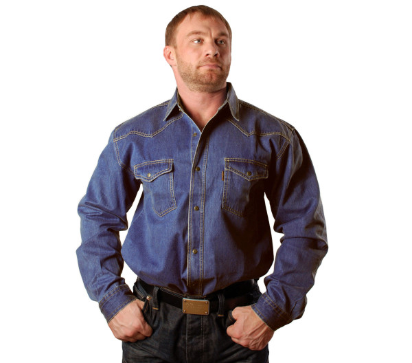 Джинсовая мужская рубашка большого размера темно синего цвета DST