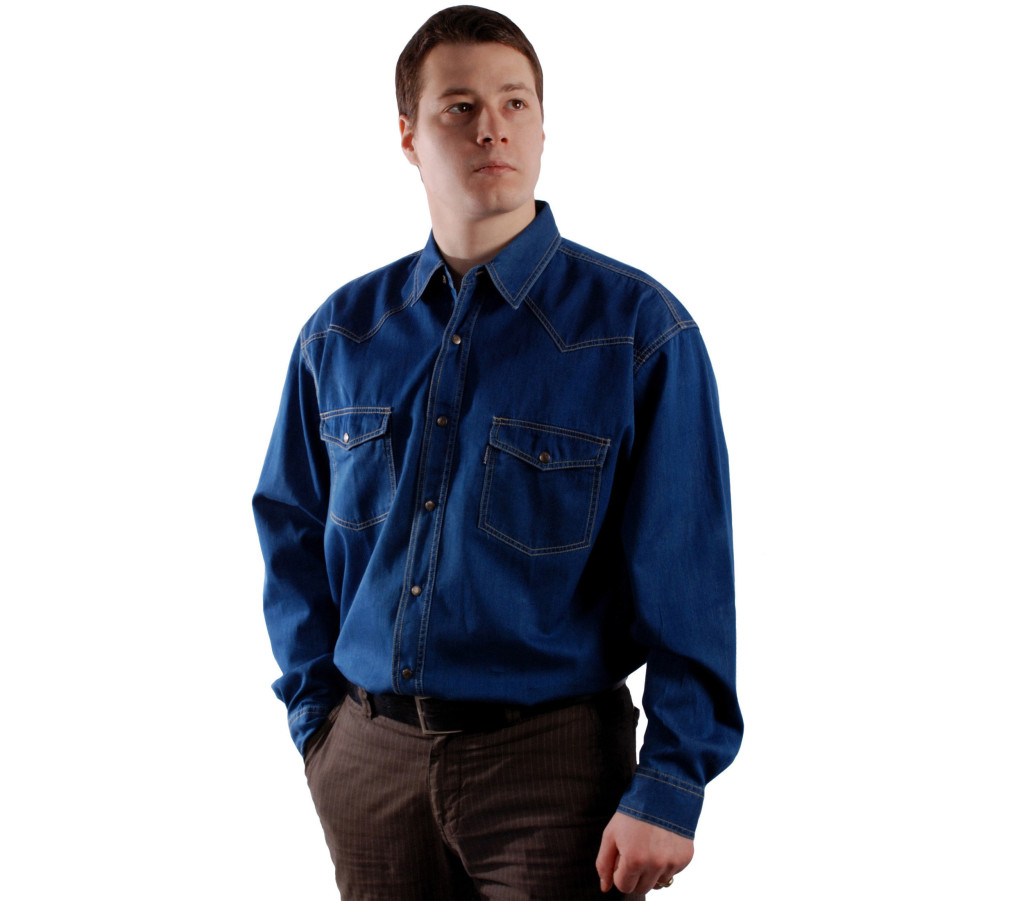 Джинсовая рубашка супер большого размера синего классического