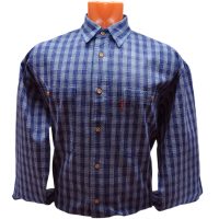 Рубашка в мелкую клетку синего цвета с тонкими белыми полосками