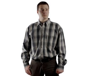 Мужская рубашка в крупную серо черную клетку.  Плотный материал