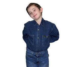Подростковая джинсовая рубашка с длинным рукавом темно-синего