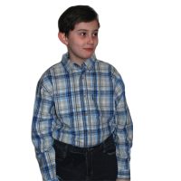 Подростковая  рубашка с длинным рукавом в крупную сине-белую
