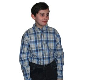 Подростковая  рубашка с длинным рукавом в крупную сине-белую