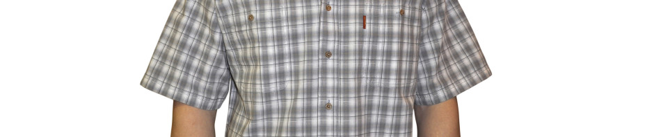 Рубашка с коротким рукавом в среднюю серую клетку.  Размер от 46-48