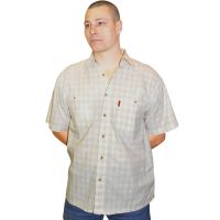 Рубашка с коротким рукавом в мелкую бежевую клетку.  Размер от 46