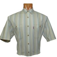 Рубашка мужская с коротким рукавом бежево-голубую полосу.  Размер от 46-48