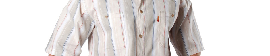 Рубашка мужская с коротким рукавом бежево-серой полосой с тонкой