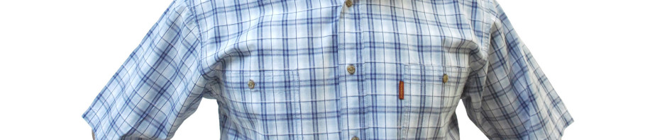 Мужская рубашка с коротким рукавом в среднюю синюю клетку.  Размер от 46