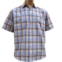Мужская рубашка с коротким рукавом в крупную оранжево-голубую клетку.  Размер
