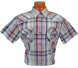 Оригинальная рубашка с коротким рукавом. Модель приталенная с двумя карманами с клапанами на кнопках.