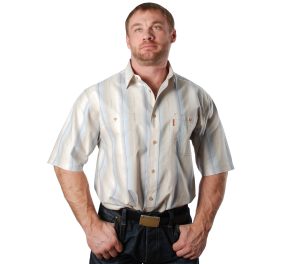 Рубашка мужская с коротким рукавом бежево-голубую полосу с тонкой