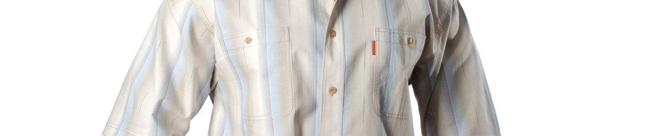 Рубашка мужская с коротким рукавом бежево-голубую полосу с тонкой