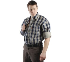 Мужская утепленная рубашка в сине-зеленую клетку на подкладке