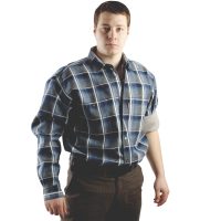 Мужская утепленная рубашка в синюю клетку на подкладке из флиса