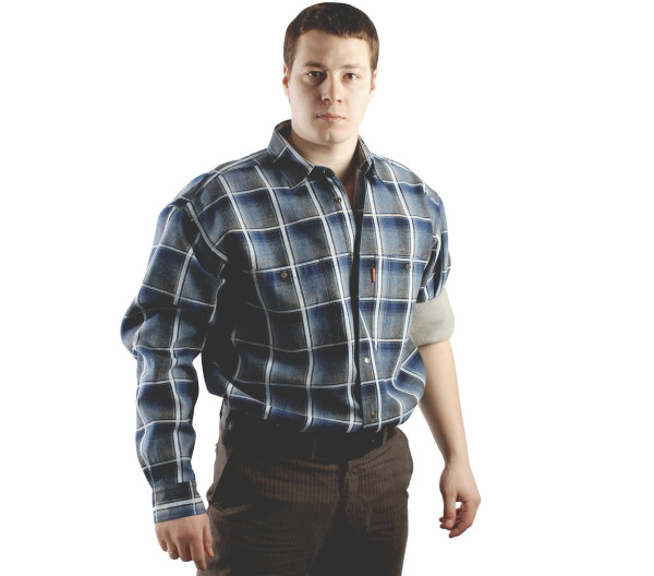 Мужская утепленная рубашка в синюю клетку на подкладке из флиса