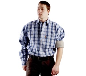 Мужская утепленная рубашка в светло синюю и темно синюю клетку 