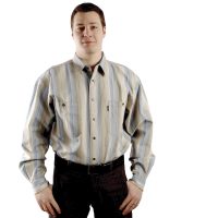 Мужская рубашка с длинным рукавом в крупную голубую и бежевую полоску