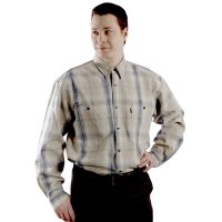 Мужская рубашка с длинным рукавом в крупную бежевую клетку с синими