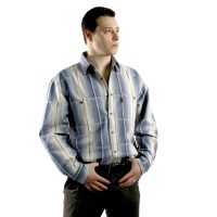 Мужская рубашка с длинным рукавом в крупную серо-бежевую полоску