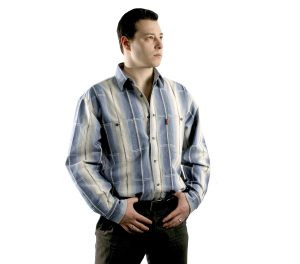 Мужская рубашка с длинным рукавом в крупную серо-бежевую полоску