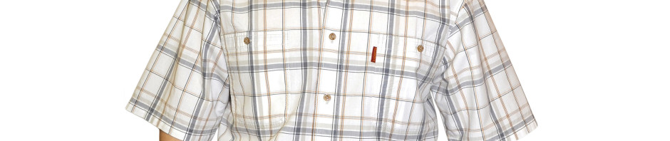 Мужская рубашка в крупную серо-белую клетку и коричневой полоской.  Размер