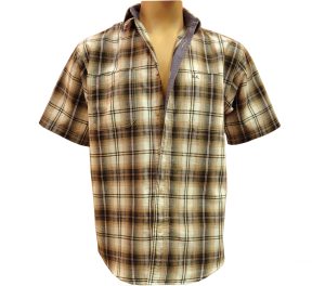 Мужская рубашка в крупную серо-коричневую клетку.  Модель G комбиниро