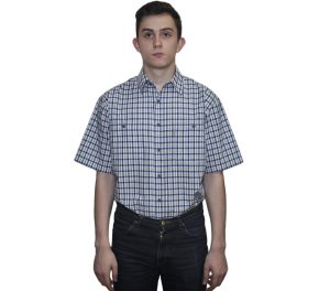 Мужская рубашка в среднюю сине-белую клетку.  Размер от 46-48 до 54-56