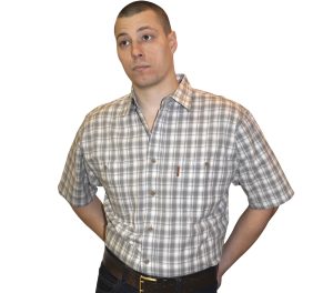 Мужская рубашка с коротким рукавом средняя серо-белая клетка