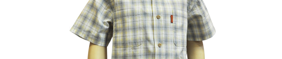 Подростковая рубашка с коротким рукавом в серо-желтую клетку