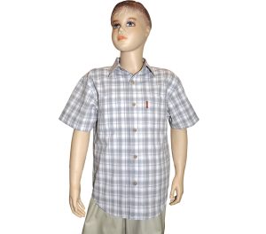 Подростковая рубашка с коротким рукавом в серо-белую клетку