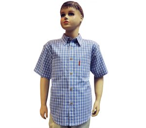 Подростковая рубашка с коротким рукавом в мелкую бело-синюю клетку
