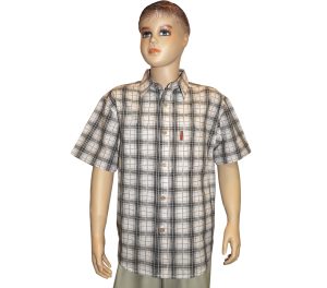 Рубашка подростковая с коротким рукавом в среднюю коричневато-бежевую клетку