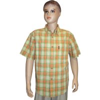 Подростковая рубашка с коротким рукавом в крупную желто- оранжевую клетку