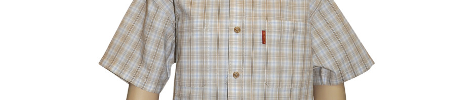 Подростковая рубашка с коротким рукавом в мелкую бежево-синюю