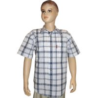 Рубашка подростковая с коротким рукавом в серую крупную клетку, модель