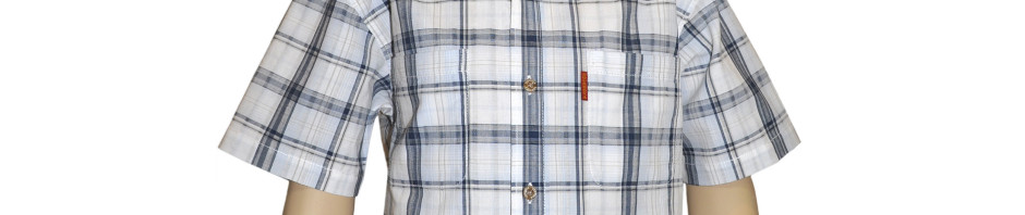Рубашка подростковая с коротким рукавом в серую крупную клетку, модель