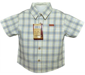 Рубашка с коротким рукавом в серо-желтую среднюю клетку с серо-белой