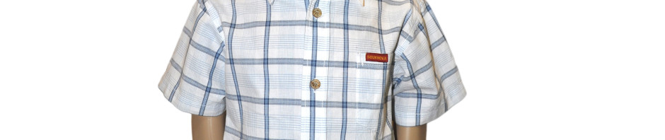Рубашка с коротким рукавом в крупную белую клетку с серо-синим дополнением