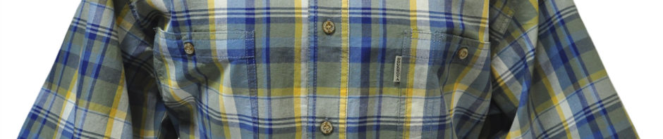 Мужская-рубашка-короткий-рукав-средняя-клетка-зеленого-цвета-с-синей-и-желтой-полосой.