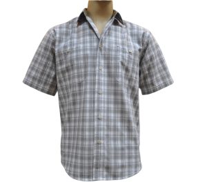 Рубашка мужская в серую среднюю клетку с тонкой серой полосой