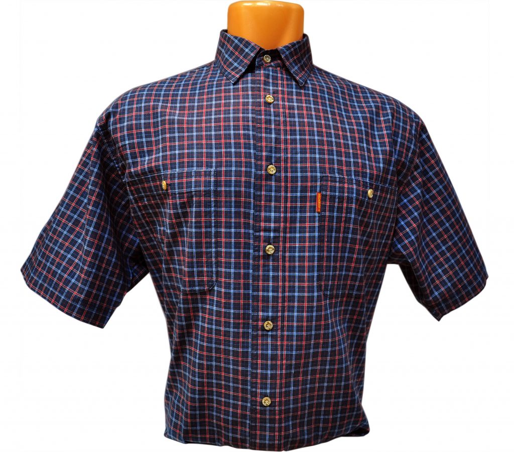 Мужская рубашка с бордовой мелкой клеткой и синей тонкой полосой